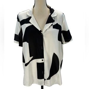 ASOS Design Short Sleeve Button Up Blouse - Black White - size 10